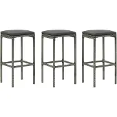 vidaXL Barhocker mit Kissen 3 Stk. Grau Poly Rattan