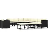 vidaXL 12-tlg. Garten-Lounge-Set mit Kissen Poly Rattan Schwarz