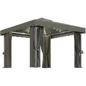 vidaXL Pavillon mit Vorhängen & LED-Lichterkette 3x3 m Taupe