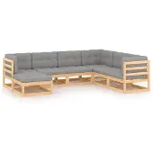 vidaXL 7-tlg. Garten-Lounge-Set mit Kissen Massivholz Kiefer
