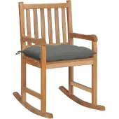 vidaXL Schaukelstuhl mit Grauem Kissen Massivholz Teak