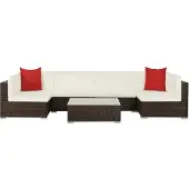 vidaXL 7-tlg. Garten-Lounge-Set mit Auflagen Poly Rattan Braun