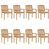 vidaXL Stapelbare Gartenstühle mit Kissen 8 Stk. Massivholz Teak