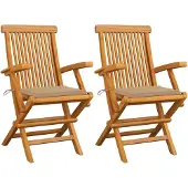 vidaXL Gartenstühle mit Beige Kissen 2 Stk. Massivholz Teak