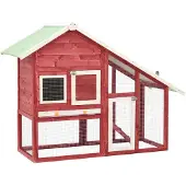 vidaXL Kaninchenstall Rot und Weiß 140x63x120 cm Tanne Massivholz
