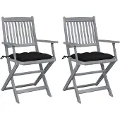 vidaXL Klappbare Gartenstühle 2 Stk. mit Kissen Massivholz Akazie