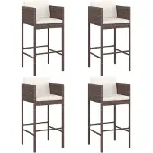 vidaXL Barhocker 4 Stk. mit Kissen Braun Poly Rattan