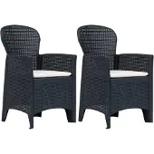 vidaXL Gartenstühle 2 Stk. mit Kissen Anthrazit Kunststoff Rattan-Optik