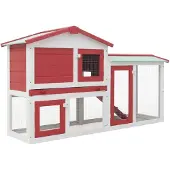 vidaXL Großer Kaninchenstall Rot und Weiß 145x45x84 cm Holz