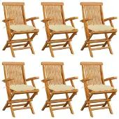vidaXL Gartenstühle mit Cremeweißen Kissen 6 Stk. Massivholz Teak