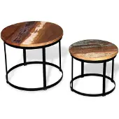 vidaXL 2-tlg. Couchtisch-Set Altholz Massiv Rund 40cm/50cm