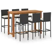 vidaXL 7-tlg. Gartenbar-Set mit Kissen Schwarz