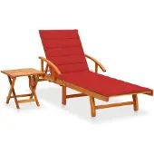 vidaXL Sonnenliege mit Tisch und Auflage Akazie Massivholz