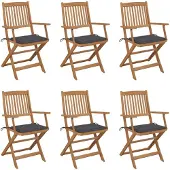 vidaXL Klappbare Gartenstühle 6 Stk. mit Kissen Massivholz Akazie