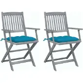 vidaXL Klappbare Gartenstühle 2 Stk. mit Kissen Massivholz Akazie