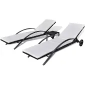 vidaXL Sonnenliegen mit Tisch Poly Rattan Schwarz