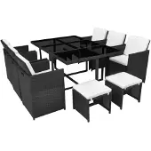 vidaXL 11-tlg. Garten-Essgruppe mit Auflagen Poly Rattan Schwarz
