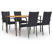 vidaXL 5-tlg. Garten-Essgruppe Poly Rattan Schwarz