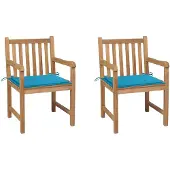 vidaXL Gartenstühle 2 Stk. mit Blauen Kissen Massivholz Teak