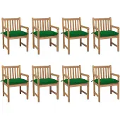 vidaXL Gartenstühle 8 Stk. mit Grünen Kissen Massivholz Teak