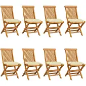 vidaXL Gartenstühle mit Cremeweißen Kissen 8 Stk. Massivholz Teak