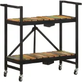 vidaXL Küchenwagen "Halbs" aus Massivholz, Stahl in schwarz. Abmessungen (B/H/T) 87x81x36 cm