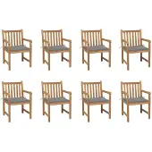 vidaXL Gartenstühle 8 Stk. mit Grauen Kissen Massivholz Teak
