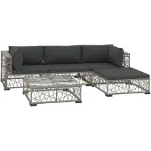 vidaXL 5-tlg. Garten-Lounge-Set mit Auflagen Poly Rattan Grau