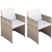 vidaXL Gartenstühle 2 Stk. mit Polstern und Kissen Poly Rattan Beige