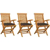 vidaXL Gartenstühle mit Taupe Kissen 3 Stk. Massivholz Teak
