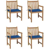 vidaXL Gartenstühle 4 Stk. mit Königsblauen Kissen Massivholz Teak