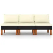 vidaXL Mittelsofas 3 Stk. Poly Rattan und Eukalyptus Massivholz