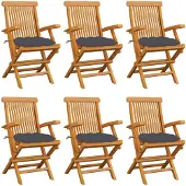 vidaXL Gartenstühle mit Anthrazit Kissen 6 Stk. Massivholz Teak