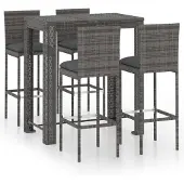vidaXL 5-tlg. Gartenbar-Set mit Kissen Poly Rattan Grau