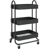 vidaXL 3-Etagen-Wagen Schwarz 43x34x79 cm Stahl