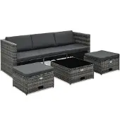 vidaXL 4-tlg. Garten-Lounge-Set mit Auflagen Poly Rattan Grau
