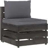vidaXL Modulares Mittelsofa mit Kissen Grau Imprägniertes Holz