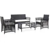 vidaXL 4-tlg. Garten-Lounge-Set mit Auflage Poly Rattan Schwarz