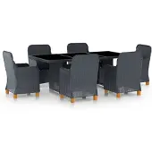 vidaXL 7-tlg. Garten-Essgruppe mit Auflagen Poly Rattan Dunkelgrau