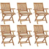 vidaXL Klappbare Gartenstühle mit Kissen 6 Stk. Massivholz Teak