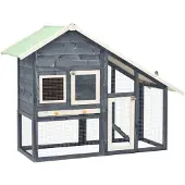 vidaXL Kaninchenstall Grau und Weiß 140x63x120 cm Tanne Massivholz