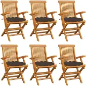 vidaXL Gartenstühle mit Taupe Kissen 6 Stk. Massivholz Teak