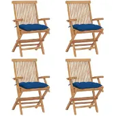 vidaXL Gartenstühle mit Blauen Kissen 4 Stk. Massivholz Teak