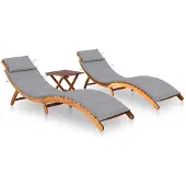 vidaXL Sonnenliegen 2 Stk. mit Tisch und Auflagen Massivholz Akazie