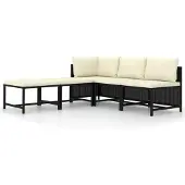 vidaXL 5-tlg. Garten-Sofagarnitur mit Auflagen Schwarz Poly Rattan