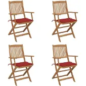 vidaXL Klappbare Gartenstühle 4 Stk. mit Kissen Massivholz Akazie