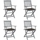 vidaXL Klappbare Gartenstühle 4 Stk. mit Kissen Massivholz Akazie