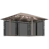 vidaXL Pavillon mit Moskitonetz & LED-Lichterkette 4x3x2,73 m Taupe