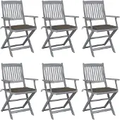 vidaXL Klappbare Gartenstühle 6 Stk. mit Sitzkissen Massivholz Akazie