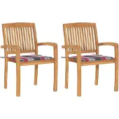 vidaXL Gartenstühle 2 Stk. Rote Karomuster Kissen Massivholz Teak